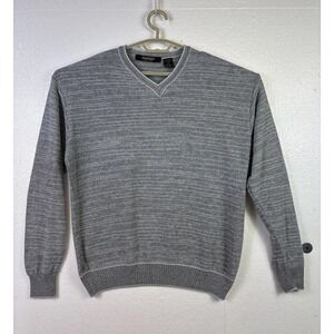 Bachrach Italy Sweater Mens Sz M Gray Pull over V Neck Casual Office Church